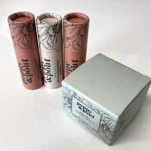NWT! Set of Poppy and Pout Lip Balms and Lip Scrub